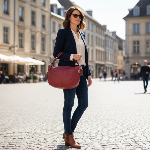 Coach Handbags - Coach Cherry Red Leather Hobo Bag